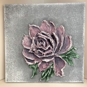 Original Hand 3D Sculpted Floral Botanical Painting Vintage Style